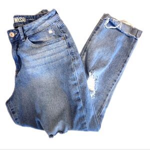 Rewash Super High Rise Mom Jeans, Distressed, Cuffed, Light Blue 5/27